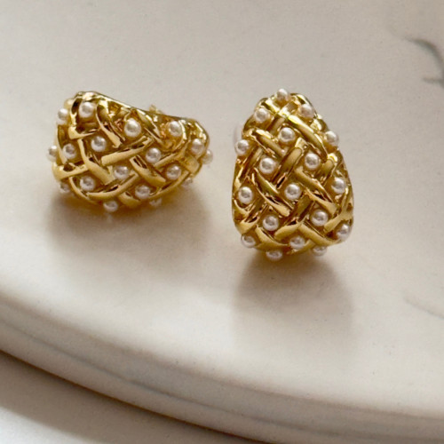 KOLCZYKI VINTAGE PEREŁKI 14K